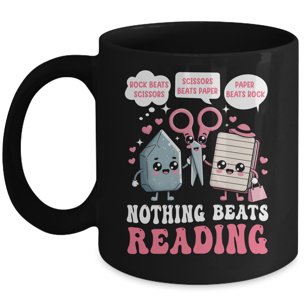 Nothing Beats Reading Book Librarian Rock Paper Scissors Mug | teecentury