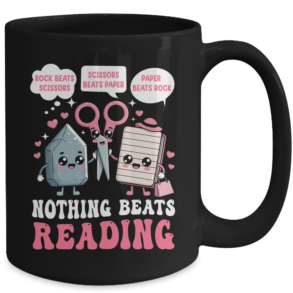 Nothing Beats Reading Book Librarian Rock Paper Scissors Mug | teecentury