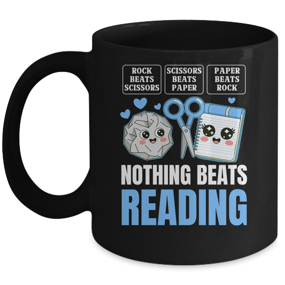 Nothing Beats Reading Rock Paper Scissors Funny Book Lover Mug | teecentury