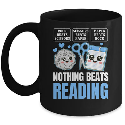 Nothing Beats Reading Rock Paper Scissors Funny Book Lover Mug | teecentury