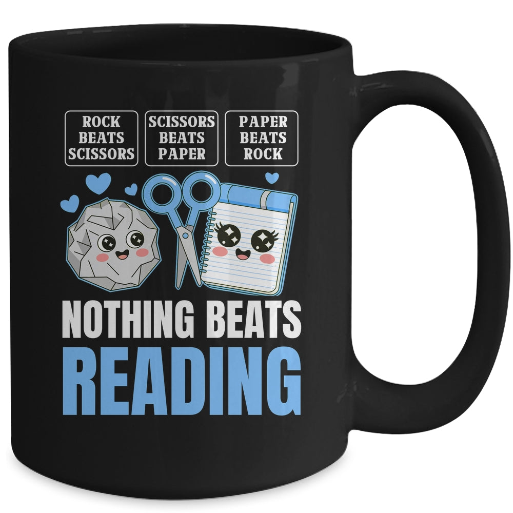 Nothing Beats Reading Rock Paper Scissors Funny Book Lover Mug | teecentury
