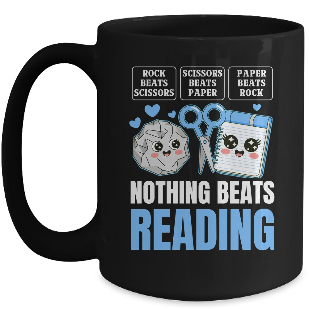 Nothing Beats Reading Rock Paper Scissors Funny Book Lover Mug | teecentury