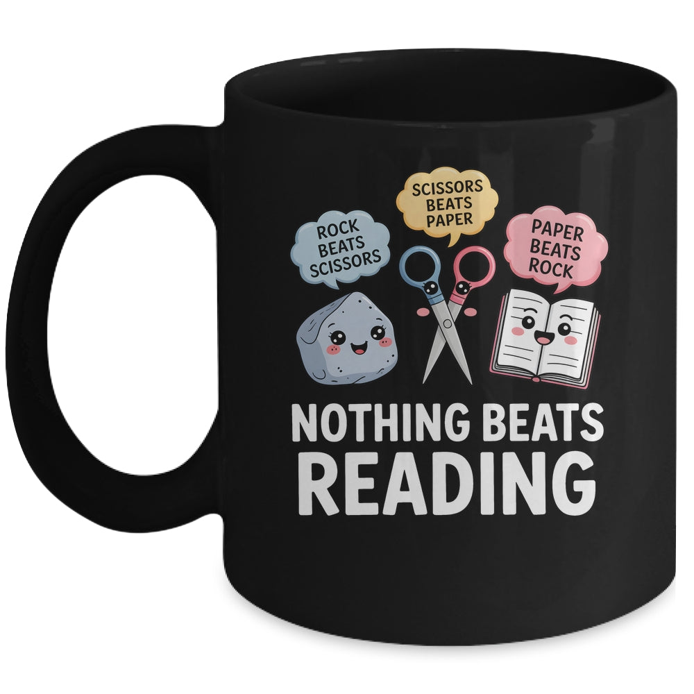Nothing Beats Reading Rock Paper Scissors Funny Reading Book Mug | teecentury