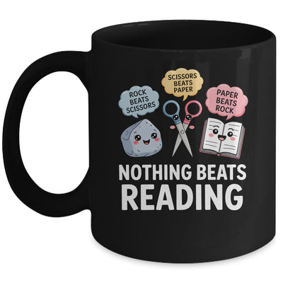 Nothing Beats Reading Rock Paper Scissors Funny Reading Book Mug | teecentury