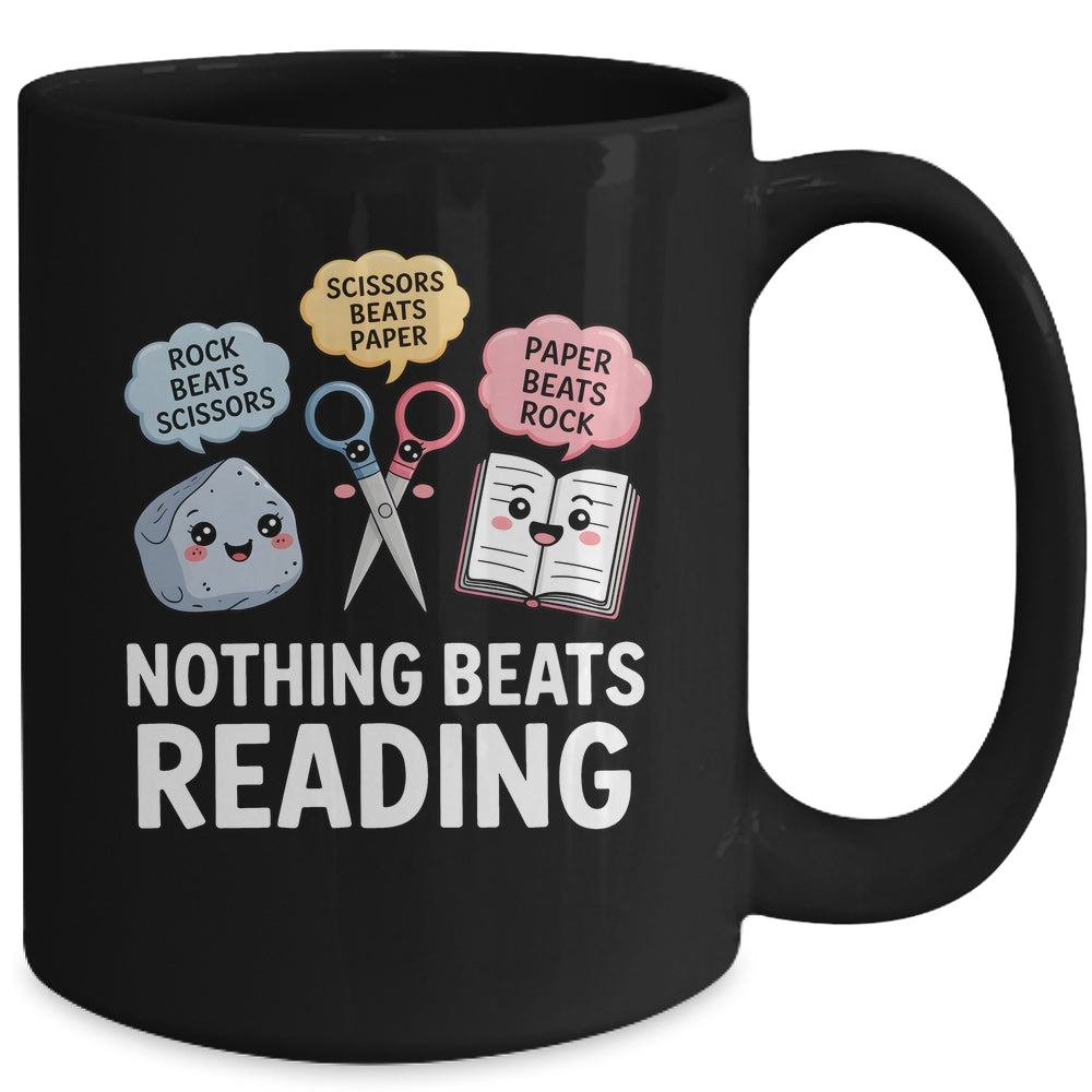 Nothing Beats Reading Rock Paper Scissors Funny Reading Book Mug | teecentury