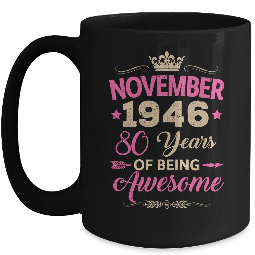 November 1946 80 Years Of Being Awesome Retro 80th Birthday Mug | teecentury