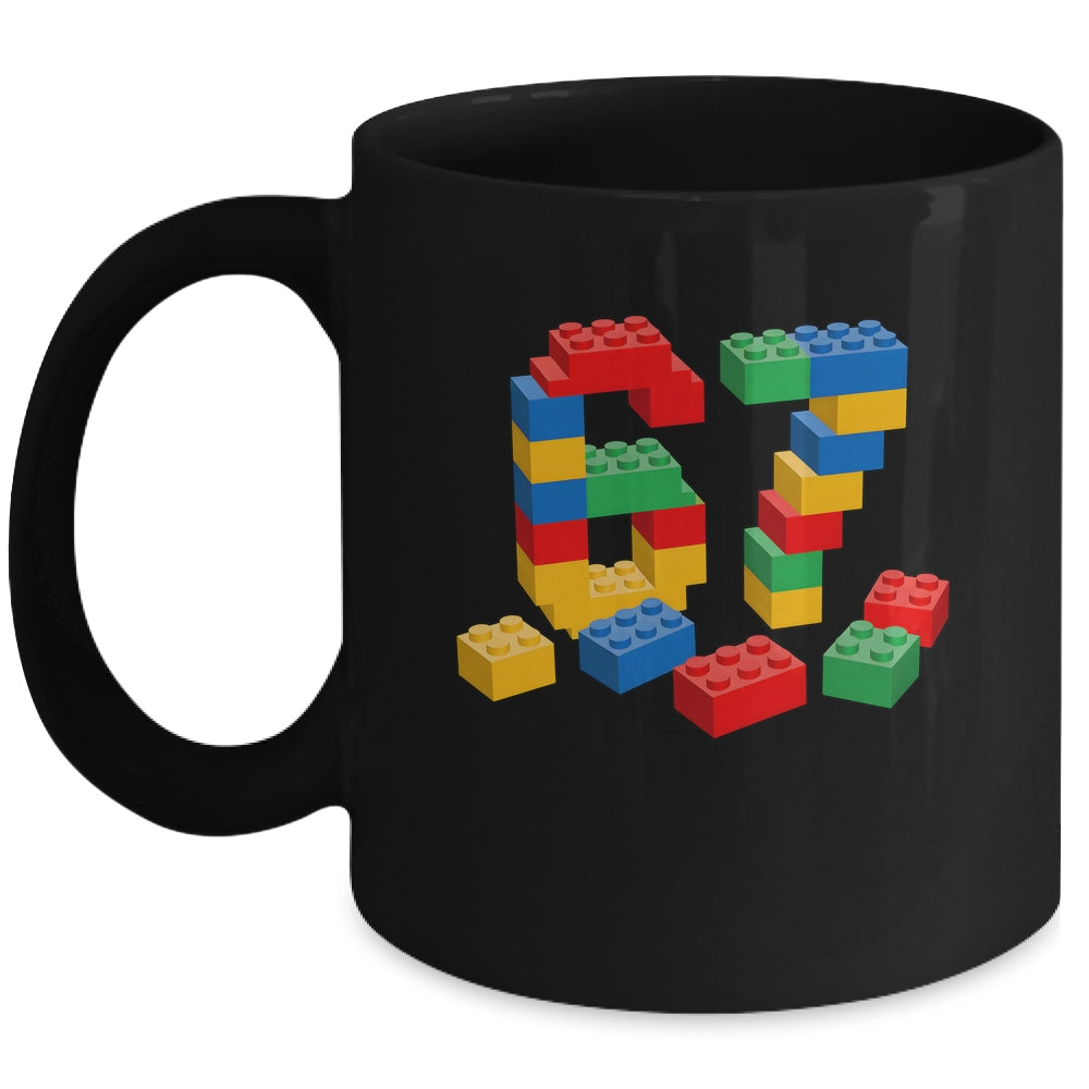 Number 67 Six Seven Meme Blocks Brick Birthday Builder Kids Mug | teecentury
