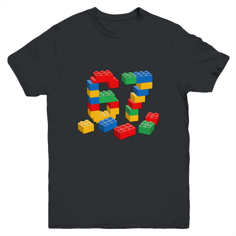 Number 67 Six Seven Meme Blocks Brick Birthday Builder Kids Youth Shirt | teecentury