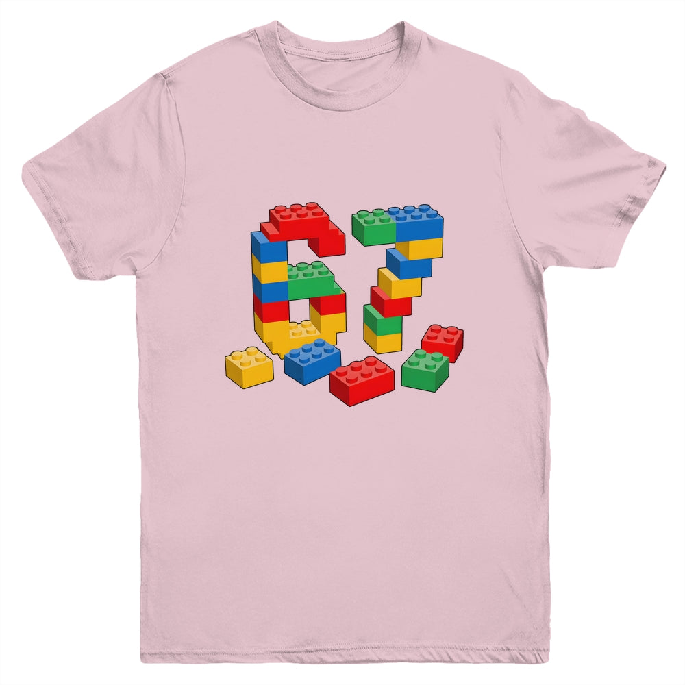 Number 67 Six Seven Meme Blocks Brick Birthday Builder Kids Youth Shirt | teecentury