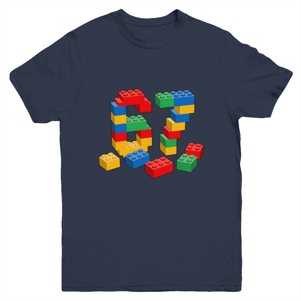 Number 67 Six Seven Meme Blocks Brick Birthday Builder Kids Youth Shirt | teecentury