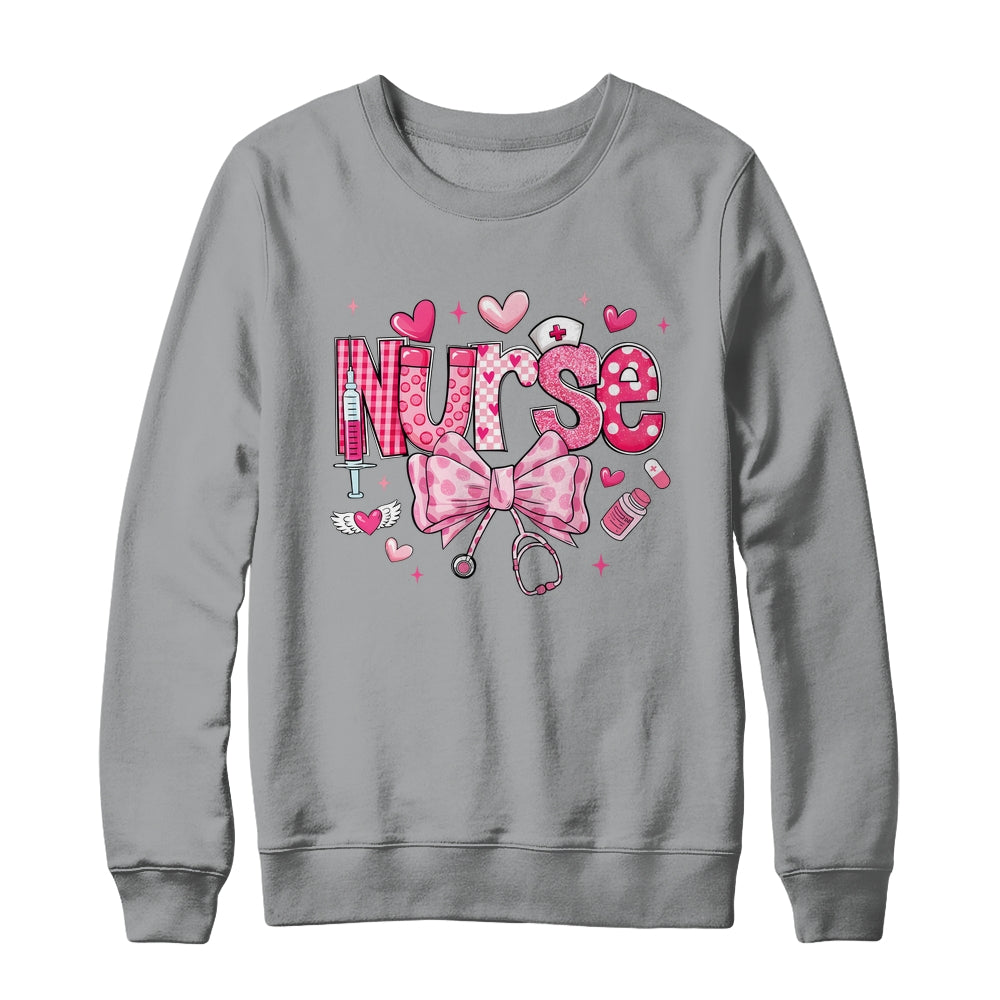 Nurse Valentines Cute Coquette Stethoscope Nursing NICU Shirt & Sweatshirt | teecentury