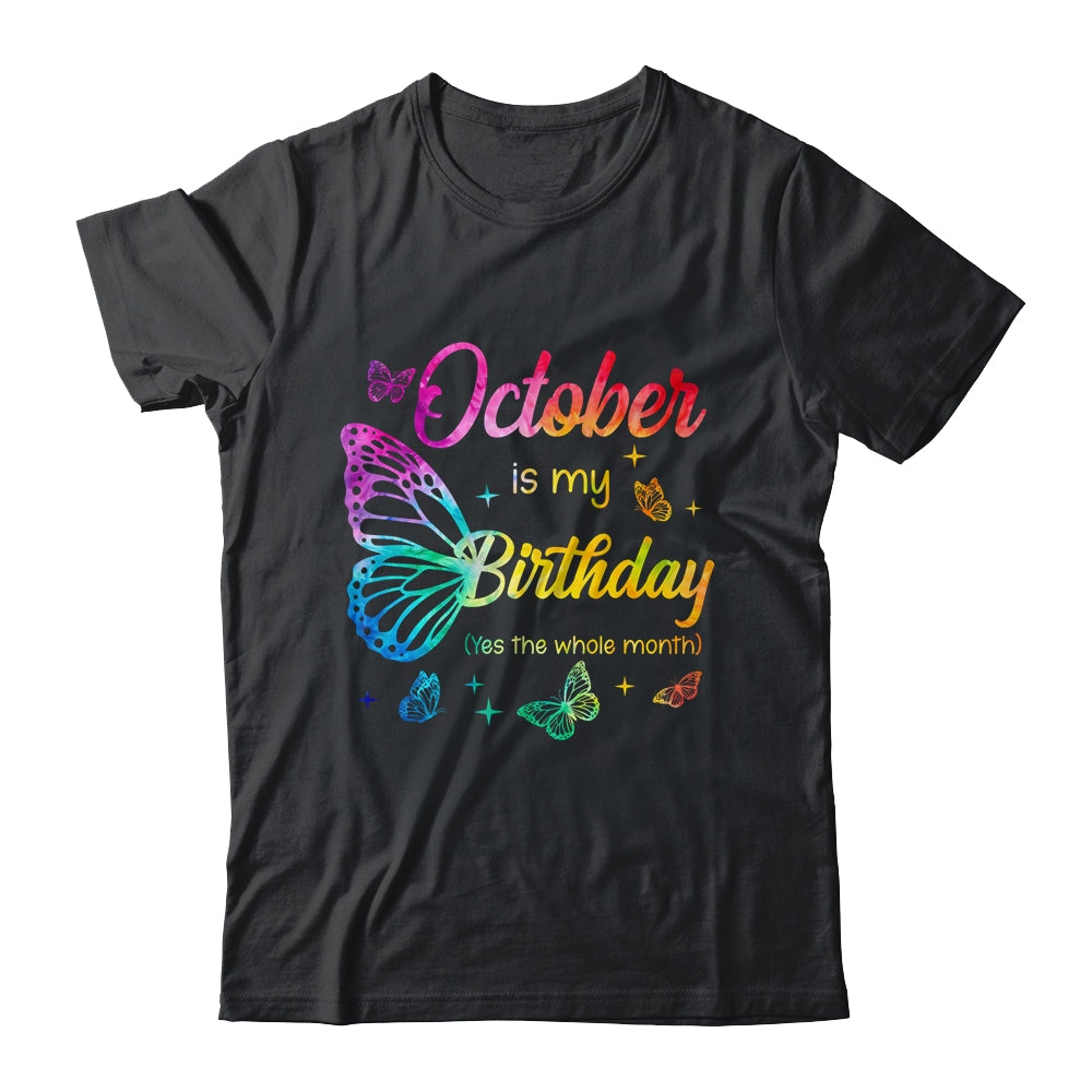 October Birthday For Women Girls Butterfly Tie Dye Theme Shirt & Tank Top | teecentury