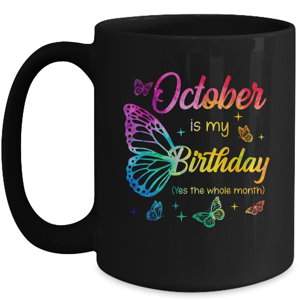 October Birthday For Women Girls Butterfly Tie Dye Theme Mug | teecentury