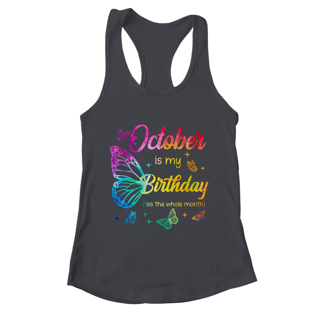 October Birthday For Women Girls Butterfly Tie Dye Theme Shirt & Tank Top | teecentury