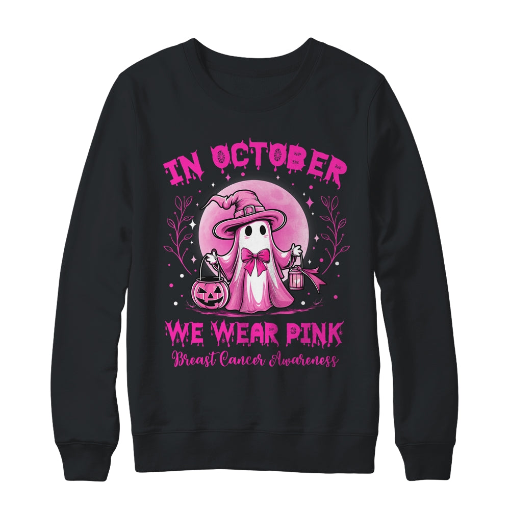 October We Wear Pink Breast Cancer Awareness Halloween Ghost Shirt & Sweatshirt | teecentury