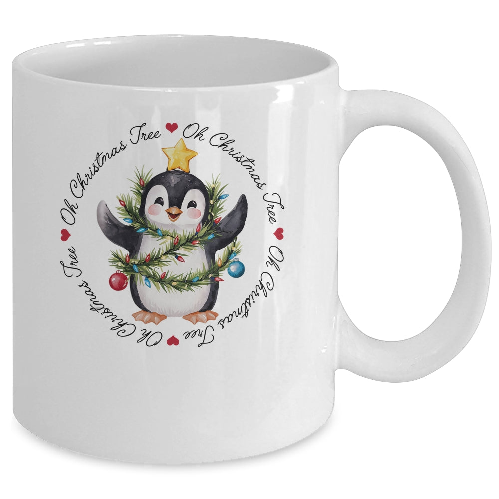 Oh Christmas Tree Xmas Lights Cute Penguin Women Girls Mug | teecentury