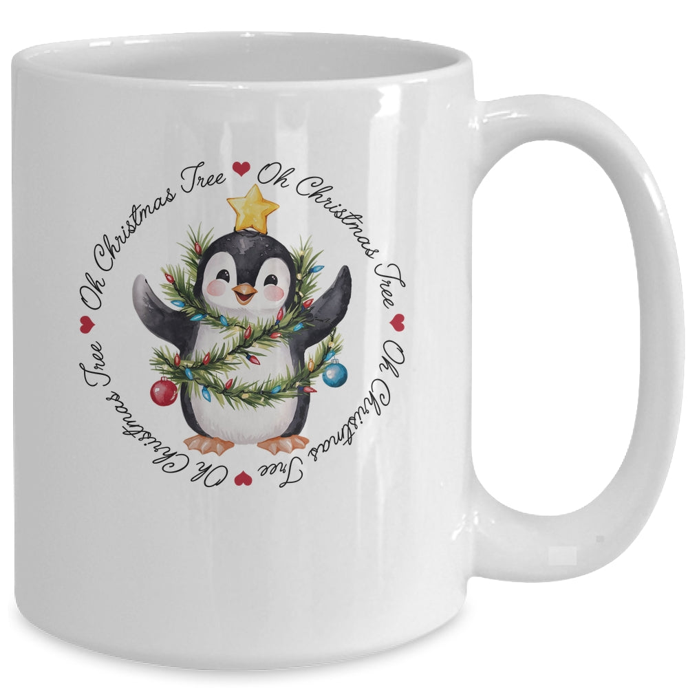 Oh Christmas Tree Xmas Lights Cute Penguin Women Girls Mug | teecentury