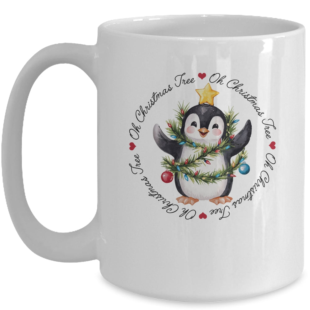 Oh Christmas Tree Xmas Lights Cute Penguin Women Girls Mug | teecentury