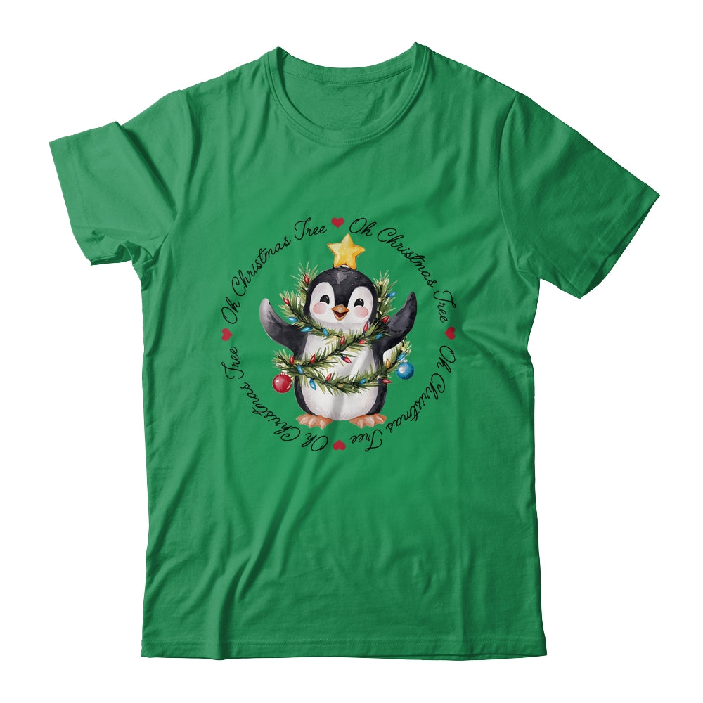 Oh Christmas Tree Xmas Lights Cute Penguin Women Girls Shirt & Sweatshirt | teecentury