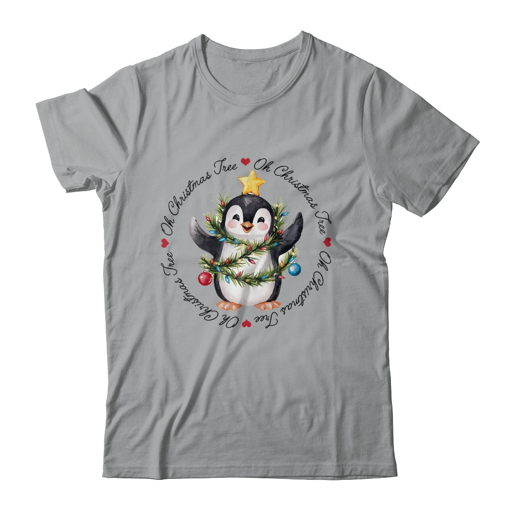 Oh Christmas Tree Xmas Lights Cute Penguin Women Girls Shirt & Sweatshirt | teecentury