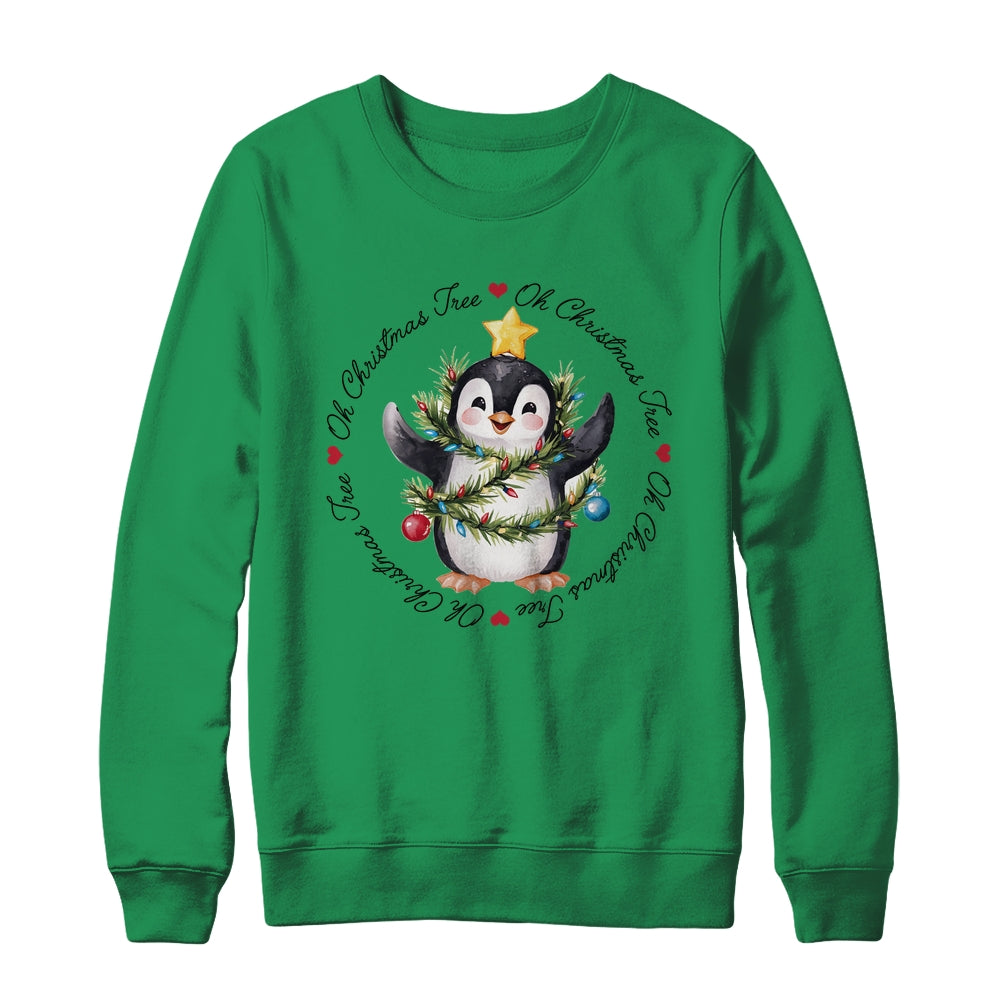 Oh Christmas Tree Xmas Lights Cute Penguin Women Girls Shirt & Sweatshirt | teecentury