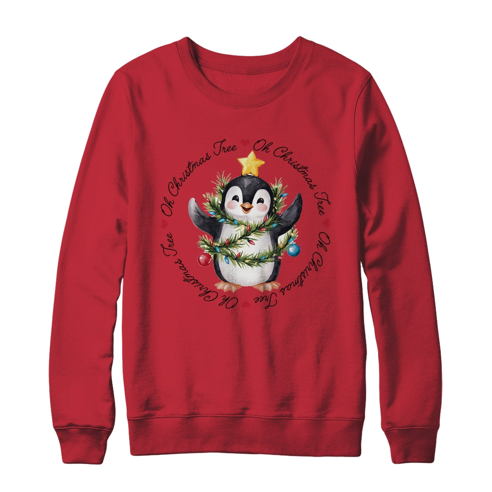 Oh Christmas Tree Xmas Lights Cute Penguin Women Girls Shirt & Sweatshirt | teecentury