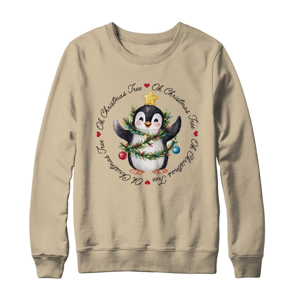 Oh Christmas Tree Xmas Lights Cute Penguin Women Girls Shirt & Sweatshirt | teecentury