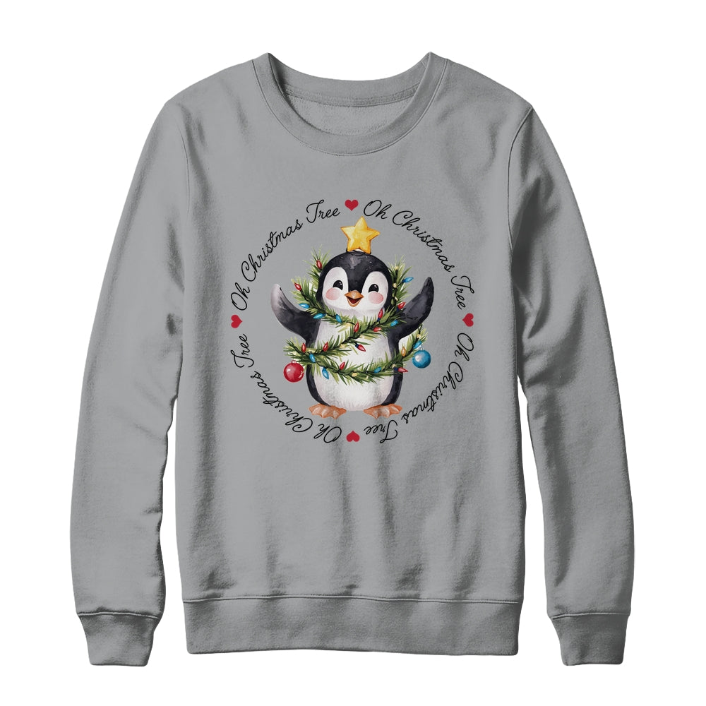 Oh Christmas Tree Xmas Lights Cute Penguin Women Girls Shirt & Sweatshirt | teecentury