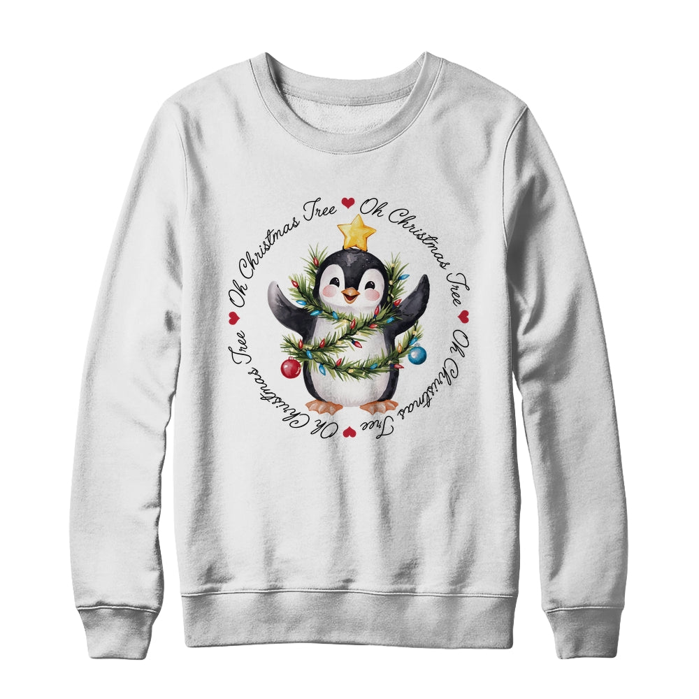 Oh Christmas Tree Xmas Lights Cute Penguin Women Girls Shirt & Sweatshirt | teecentury