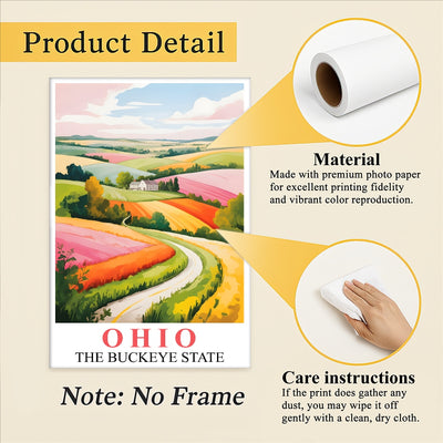 Ohio Travel Print Poster Nature Green Buckeye State Souvenir Wall Art Landscape Painting Picture For Home Room Living Room Office Bedroom Decor Unframed | teecentury
