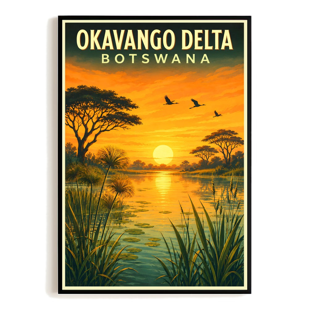 Okavango Delta Botswana Travel Poster Souvenir Africa Sunset Vintage Wall Art Landscape Print Painting Picture For Home Living Room Office Bedroom Decor Unframed | teecentury