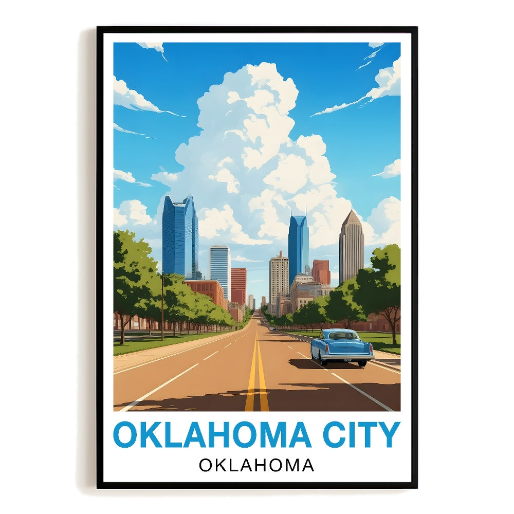 Oklahoma City Oklahoma Travel Poster Vintage Scenic Skyline Modern Souvenir Wall Art Landscape Print Painting Picture For Home Living Room Office Bedroom Decor Unframed | teecentury