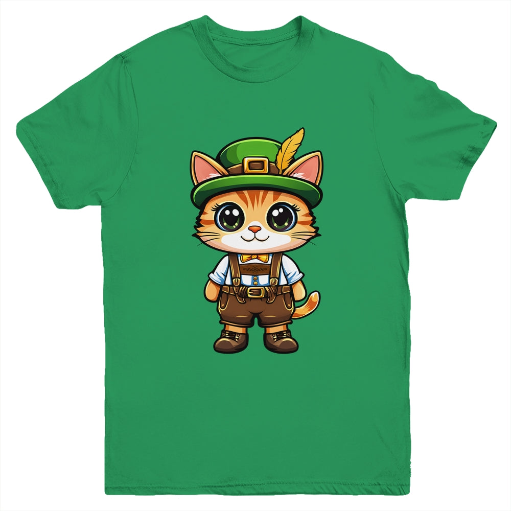 Oktoberfest Cat Funny German Bavarian Lederhosen Cat Lover Youth Shirt | teecentury