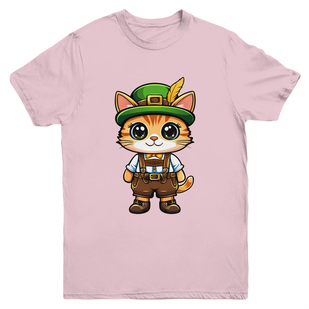 Oktoberfest Cat Funny German Bavarian Lederhosen Cat Lover Youth Shirt | teecentury