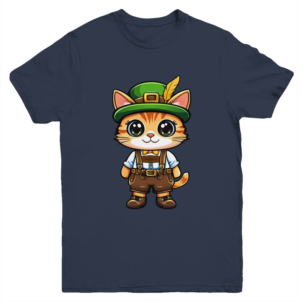 Oktoberfest Cat Funny German Bavarian Lederhosen Cat Lover Youth Shirt | teecentury
