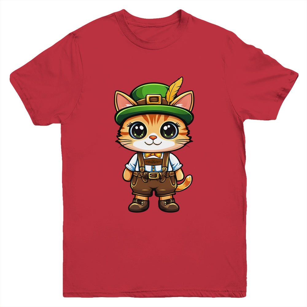 Oktoberfest Cat Funny German Bavarian Lederhosen Cat Lover Youth Shirt | teecentury