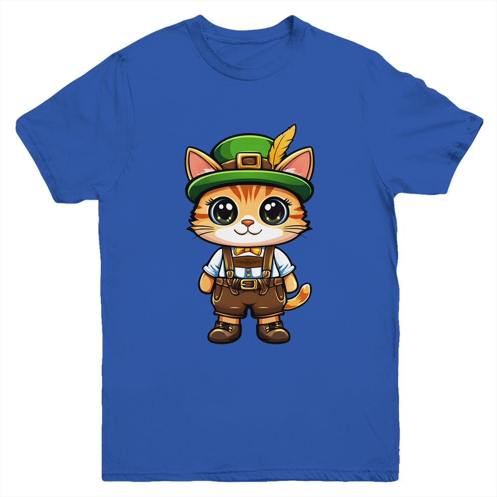Oktoberfest Cat Funny German Bavarian Lederhosen Cat Lover Youth Shirt | teecentury