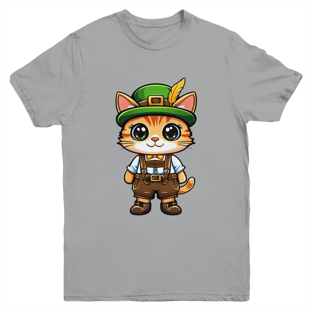 Oktoberfest Cat Funny German Bavarian Lederhosen Cat Lover Youth Shirt | teecentury