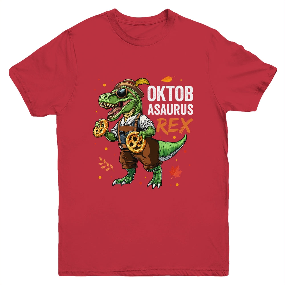 Oktoberfest Dinosaur T-Rex Lederhosen Bavarian Costume Kids Youth Shirt | teecentury