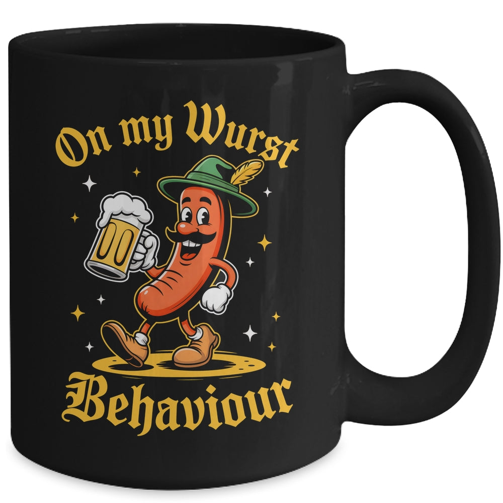 Oktoberfest Hot Dog On My Wurst Behavior Sausage Drinking Mug | teecentury