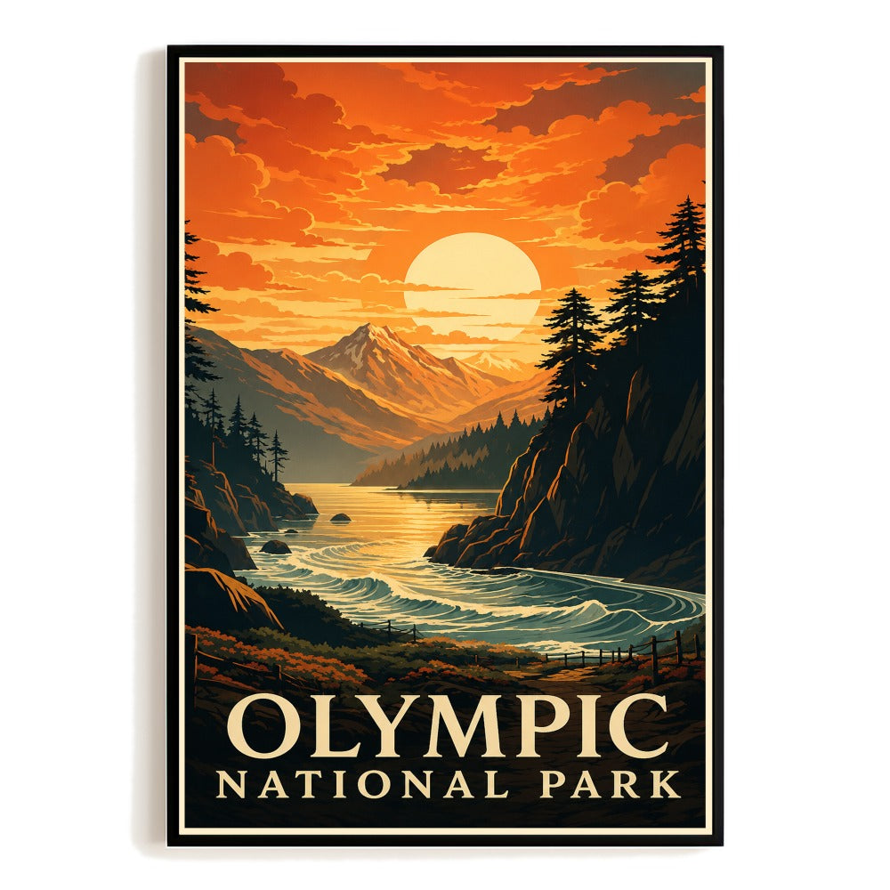 Olympic Mountains Sunset Travel Poster Pacific Northwest Wilderness Souvenir Gift Landscape Wall Art Decor For Home Living Room Office Bedroom Kitchen Unframed | teecentury