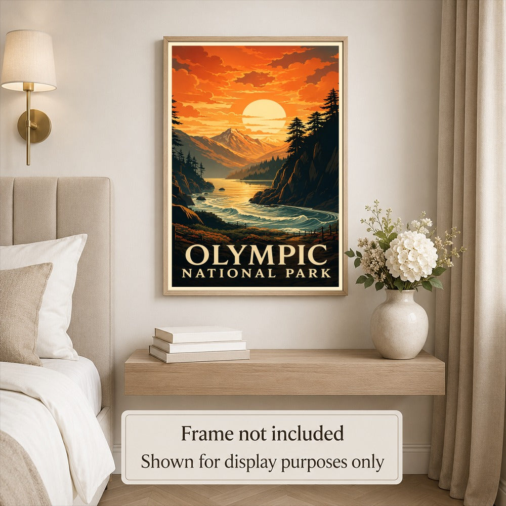 Olympic Mountains Sunset Travel Poster Pacific Northwest Wilderness Souvenir Gift Landscape Wall Art Decor For Home Living Room Office Bedroom Kitchen Unframed | teecentury