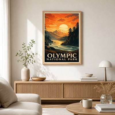 Olympic Mountains Sunset Travel Poster Pacific Northwest Wilderness Souvenir Gift Landscape Wall Art Decor For Home Living Room Office Bedroom Kitchen Unframed | teecentury