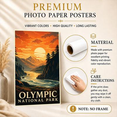 Olympic Mountains Sunset Travel Poster Pacific Northwest Wilderness Souvenir Gift Landscape Wall Art Decor For Home Living Room Office Bedroom Kitchen Unframed | teecentury