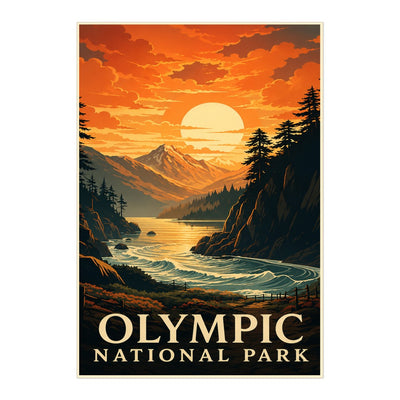 Olympic Mountains Sunset Travel Poster Pacific Northwest Wilderness Souvenir Gift Landscape Wall Art Decor For Home Living Room Office Bedroom Kitchen Unframed | teecentury