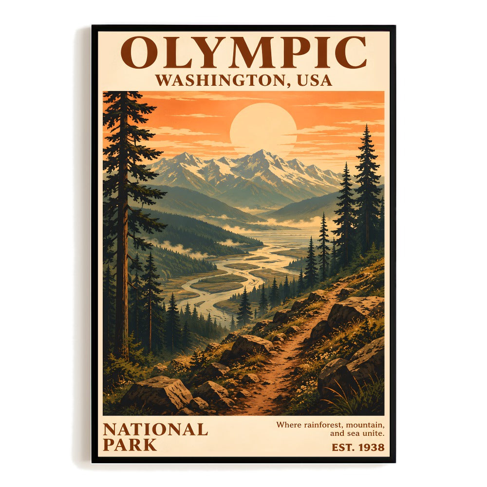 Olympic National Park Washington Usa Vintage Gift Travel Poster Rainforest Mountain Sea Print Landscape Wall Art Nature Home Decor Living Room Bedroom Office Unframed | teecentury