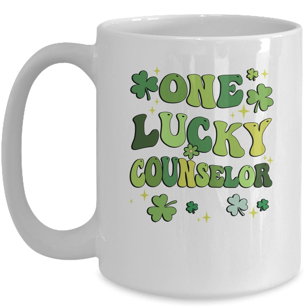 One Lucky Counselor St Patricks Day Groovy Retro Shamrock Mug | teecentury