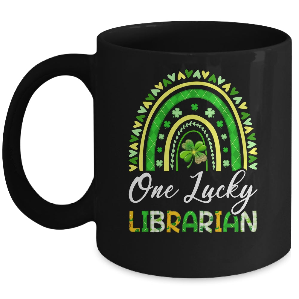One Lucky Librarian St Patricks Day Rainbow Leopard Shamrock Mug | teecentury