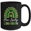 One Lucky Librarian St Patricks Day Rainbow Leopard Shamrock Mug | teecentury