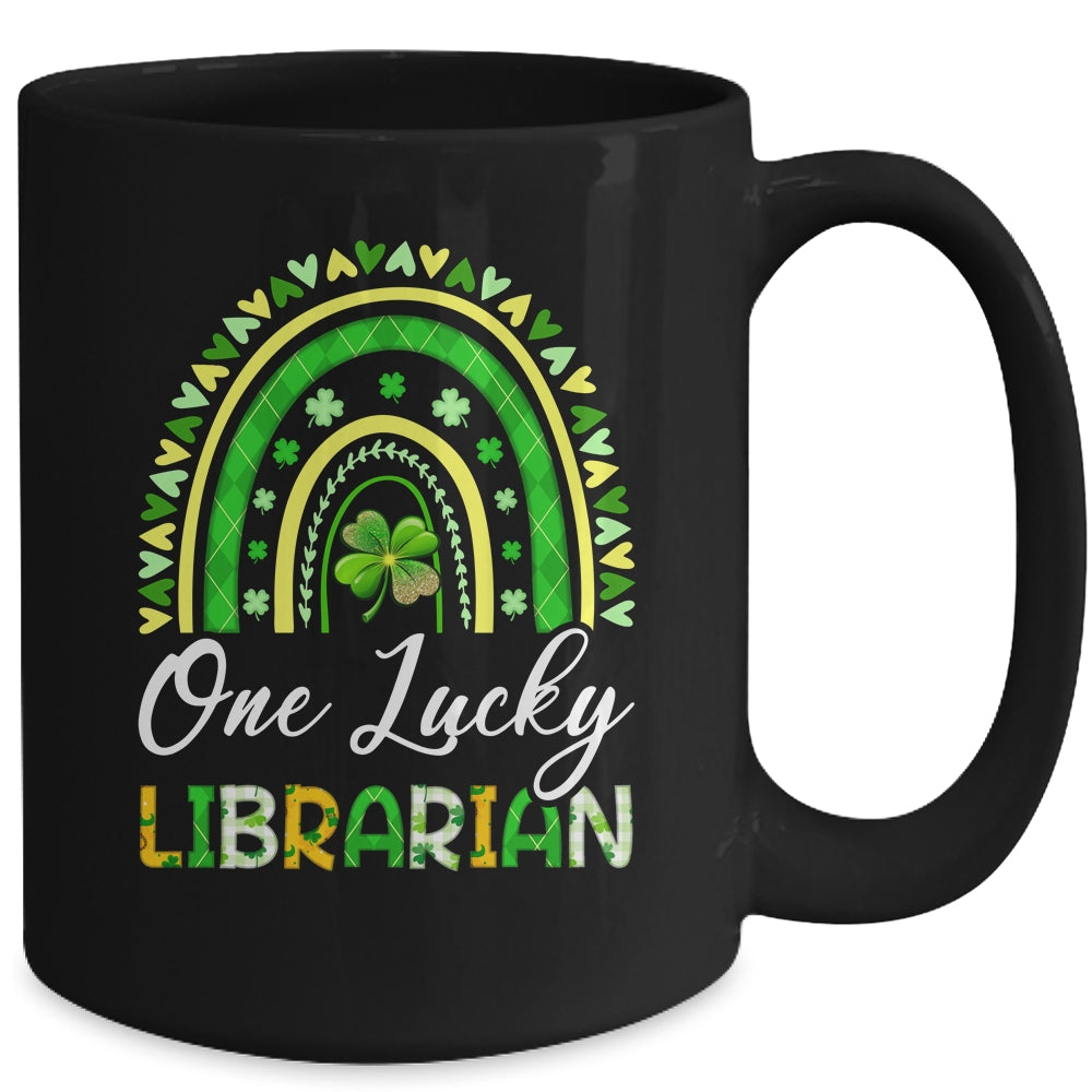 One Lucky Librarian St Patricks Day Rainbow Leopard Shamrock Mug | teecentury